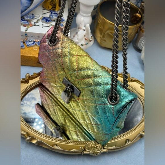 🆕 KURT GEIGER LONDON 🧿 NWOT Mini Brixton Lock Leather Shoulder Bag, Rainbow - Picture 7 of 15